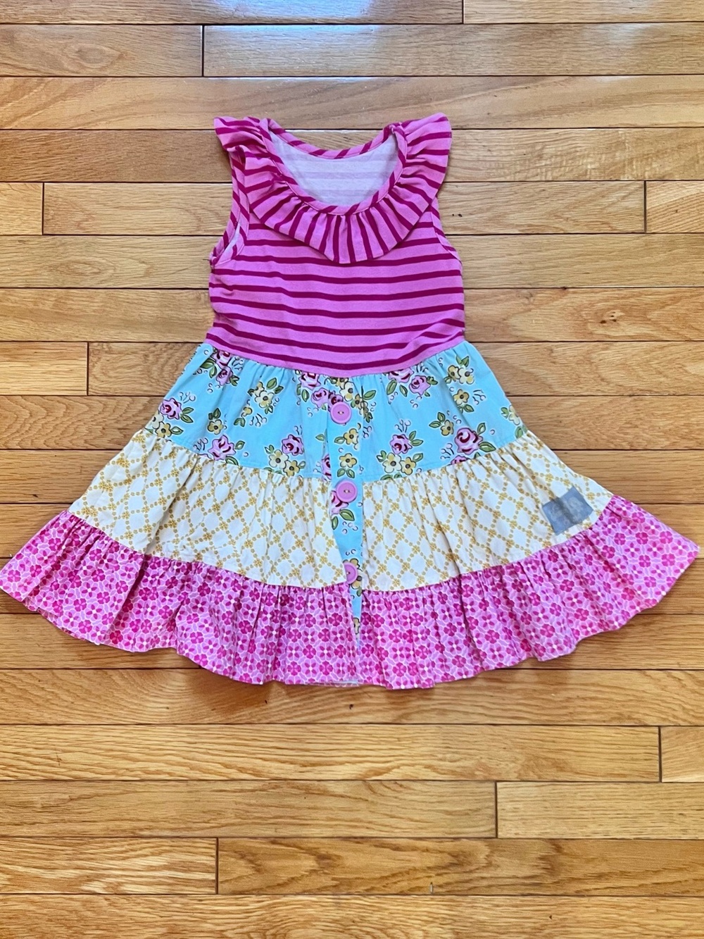 Striped Pink & Floral Ruffle Dress